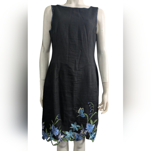 Talbots Vintage 100% Linen Sheath Dress Embroidered Floral Beaded Classic 14 - Picture 12 of 12